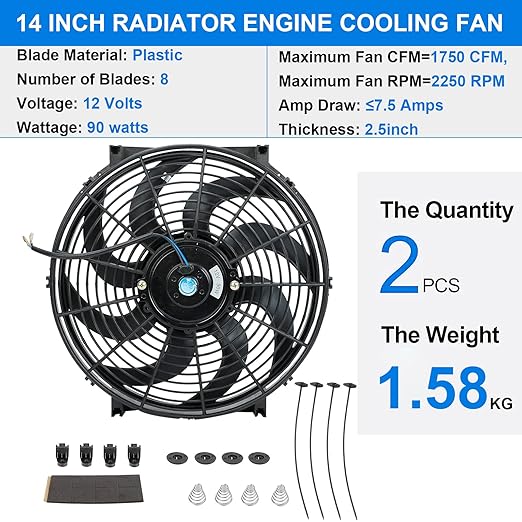FSBCGT 2PCS 14 Inch Universal Slim Push Pull Electric Radiator Cooling Fan