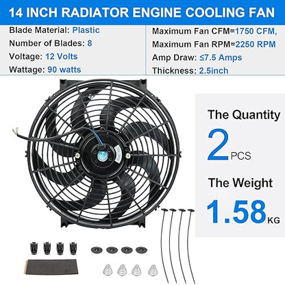 FSBCGT 2PCS 14 Inch Universal Slim Push Pull Electric Radiator Cooling Fan