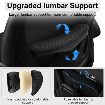 Drafting Chair Tall Office Chair with Flip-up Armrests, Adjustable Height, and Enhanced Lumbar Support - Ergonomic Rolling Stool, Back Support, and Adjustable Foot Rest Ring for Standing Desk Black