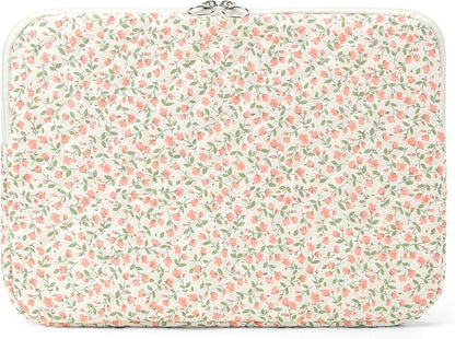 Puffy Laptop Sleeve 13-15.6 Inch Cute Quilted Laptop Protective Case Padded Floral Computer Sleeve for MacBook (B-Pink, 15 Inch)