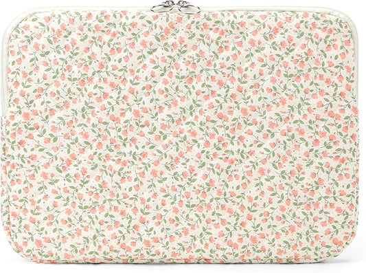 Puffy Laptop Sleeve 13-15.6 Inch Cute Quilted Laptop Protective Case Padded Floral Computer Sleeve for MacBook (B-Pink, 15 Inch)