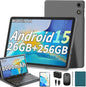 Android 15 Tablet, 26GB + 256GB (2TB Expandable), 10.1-inch Tablet with Keyboard, 8000 mAh Battery, BT 5.0, 5G WiFi, Widevine L1, 2-in-1 Tab with Mouse, Protective Case，Stylus（Green）