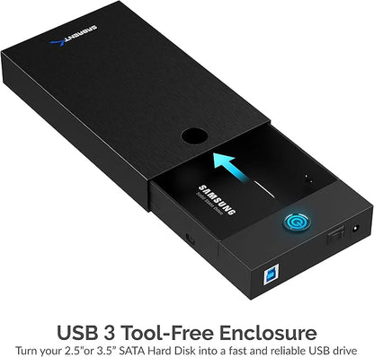 SABRENT USB 3.0 Enclosure for 2.5” & 3.5” SATA HDD/SSD – Tool-Free, UASP, LED Indicator, Plug & Play, Power Adapter & Cable Included – External Hard Drive Case for Windows/macOS/Linux (EC-KSL3)