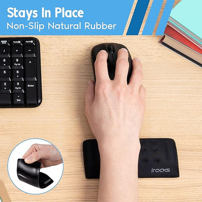 i-Rocks Memory Foam Mouse Wrist Rest - Pain-Reducing Wrist Rest for Mouse - Non-Slip Rubber Base Wrist Rest - Cooling Mouse Wrist Support for Long Hours of Work, Studying, Gaming (Black)