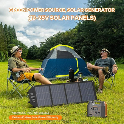 Portable Power Station EnginStar 300W Solar Generator 110V 296Wh Power Bank Two Pure Sine Wave AC Outlet 80000mAh Lithium Battery Pack for Camping Outdoors Trip RV Hunting Vans Emergency Backup