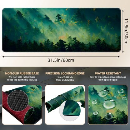 Galdas Mouse Pad,Office Desk Mat Large Gaming Keyboard Pad Durable Stitched Edges Washable Smooth Surface Control & Accuracy Extended Computer Mouse Mat (31.5X11.8In)-Green Forest…