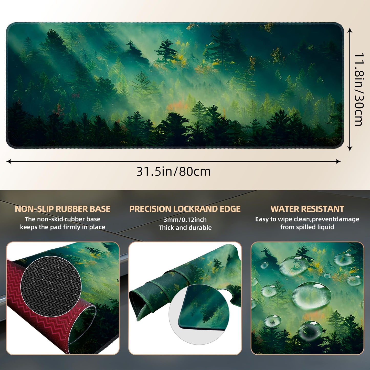 Galdas Mouse Pad,Office Desk Mat Large Gaming Keyboard Pad Durable Stitched Edges Washable Smooth Surface Control & Accuracy Extended Computer Mouse Mat (31.5X11.8In)-Green Forest…