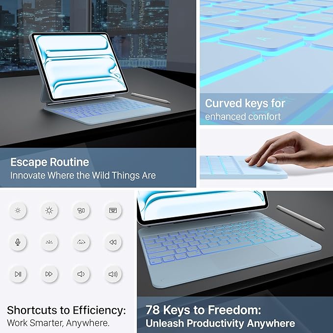 typecase Keyboard Case for iPad Pro 13-inch (M4) 2024,Magic Keyboard with 11 Colors Backlight for iPad Pro 13,Keyboard Case with Pencil Holder,Multi-Touch Trackpad, Easy-Set Magnetic Stand,Light Blue