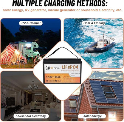 4 Pack 12V 100Ah LiFePO4 Deep Cycle Battery,Support 4S4P,Built-in 100A BMS,5000-7000 Cycles,Perfect for RV Solar Marine Overland Off-Grid Application