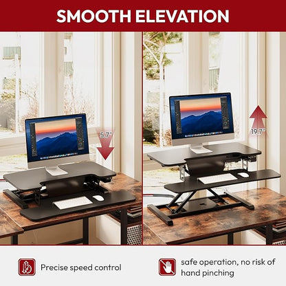 SANODESK 32" Electric Standing Desk Converter,Height Adjustable Riser for Office Home, Monitor and Laptop Workstation with Large Keyboard Tray,Black Color