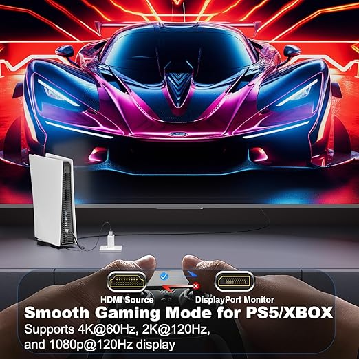 Active HDMI to DisplayPort Cable 10FT, 4K 60Hz 1080p 120Hz, Unidirectional HDMI Source to DP Monitor Display Port Cable Compatible for PC, Laptop, Computer, NVIDIA, AMD, PS5/4, Xbox
