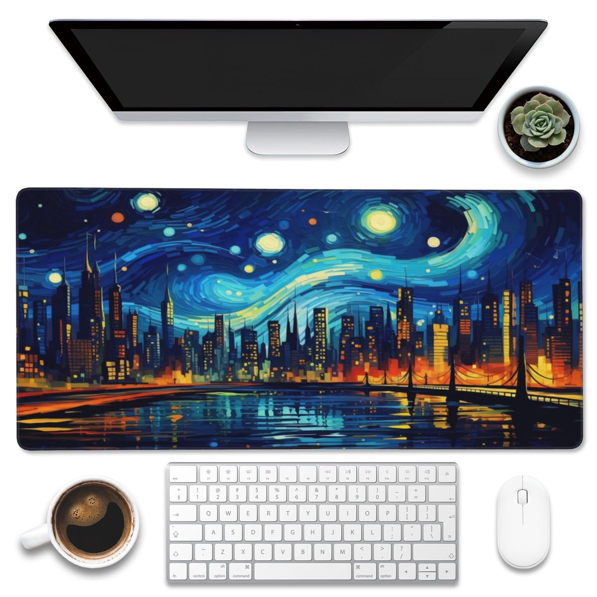 Eflxamz Large Gaming Mouse Pad, Koi Fish Ink Painting Desk Mat, Golden Line Lotus Desk Pad, Extended Big Computer Keyboard Mouse Pad with Non-Slip Base and Stitched Edge, 31.5"x11.8"