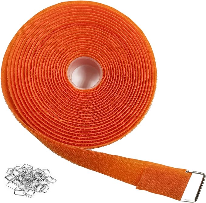 1"x16ft Hook and Loop Straps with 25 Metal Buckles, Adjustable Fastening Cable Straps, Cut-to-Length Cinch Strap, Reusable Nylon Securing Cord Ties for Organizer or Storage, 1 inch Wide,Orange