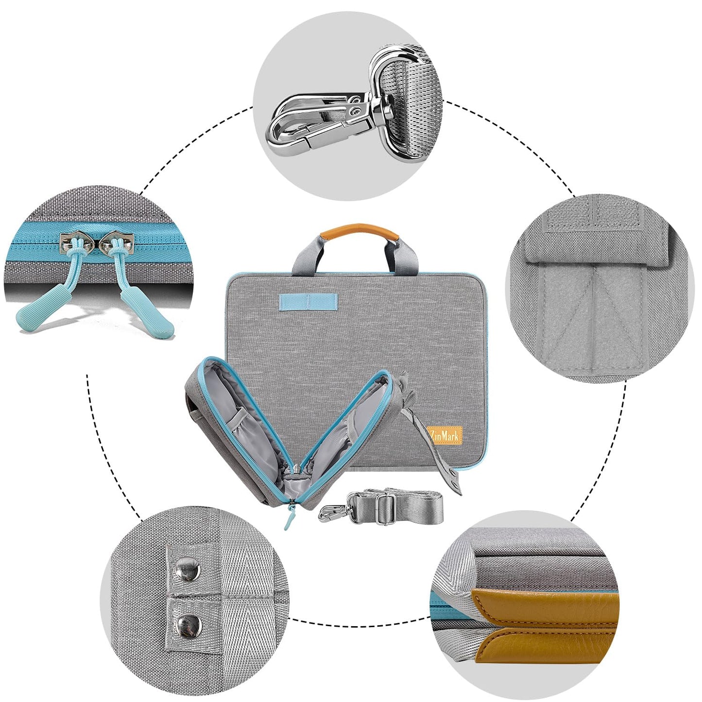 ZINMARK Laptop Case 15.6 Inch Briefcase Military-Grade Protection with Detachable Belt Bag, Compatible All Model of 15-16 Inch MacBook Pro and Most Popular 15.6 Inch Notebooks Chromebooks (Gray&Blue)