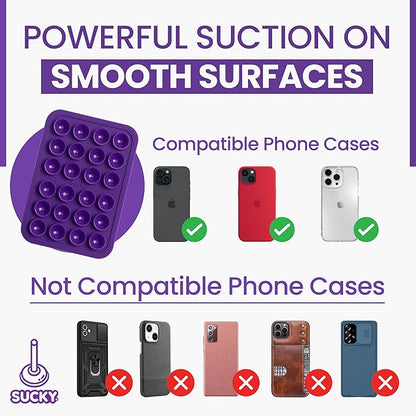 SUCKY Silicone Suction Phone Case Adhesive Mount - Anti-Slip Holder, Hands-Free Fidget Toy, Phone Accessory for iPhone and Android - Sticky Grip for Selfies, Videos, and Tiktok - Purple