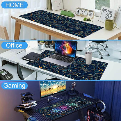 Abstract Starry Sky Swirl Gaming Desk Mat - XXL Large Mouse Pad for Keyboard & Mouse with Stitched Edges, 31.5" x 15.7" Colorful Art