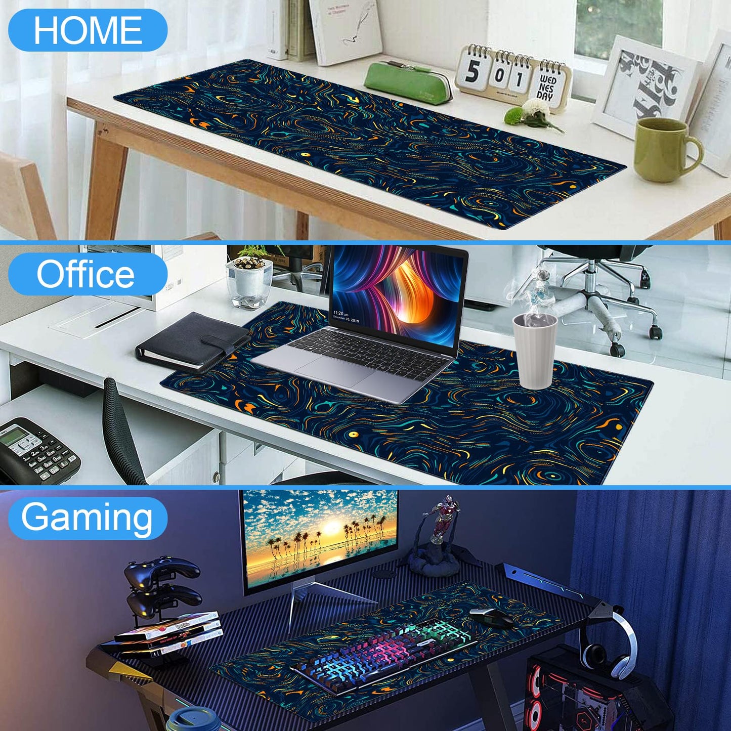 Abstract Swirl Desk Mat, XXL Large Gaming Mouse Pad
