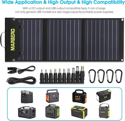 MARBERO 60W Portable Solar Panel 60 Watt Foldable Solar Panel for Solar Generators IP65 Waterproof 23% High Efficiency USB Port & DC Output(10 Changeable Adapters) for Outdoor Camping Travel Cloudy