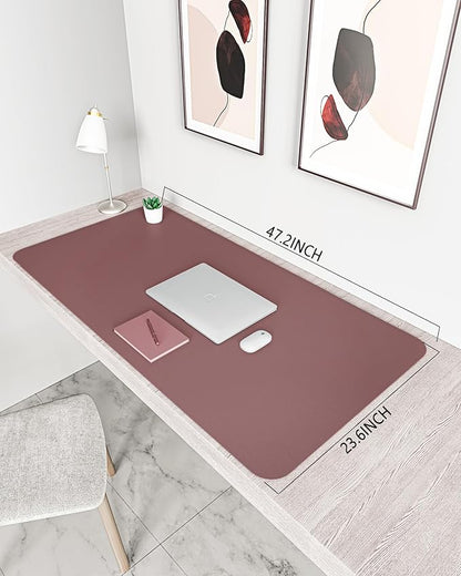 YSAGi Non-Slip Leather Desk Pad XL Size, Waterproof Laptop Computer Desk Keyboard Mat, Table Protector Blotter Mat, Large Mouse Pad for Office/Work/Home/Decor(Dark Pink, 47.2" x 23.6")-No Band