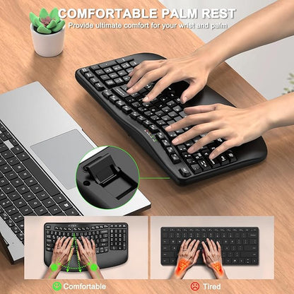 EDJO Ergonomic Wireless Keyboard with Wrist Rest, Wave Keys, Comfortable Natural Typing, 2.4GHz Ergo Wireless USB Computer Keyboard for Multi-OS, Windows, Mac OS, Laptop, PC (Black)