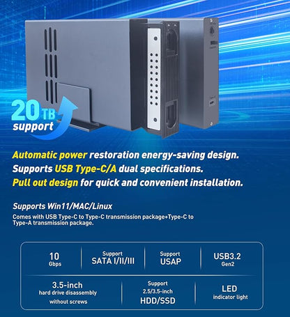 IO CREST 10Gbps Single Bay USB Type-C Enclosure for 2.5" & 3.5" SATA HDD