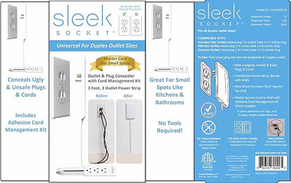 Sleek Socket Original & Patented Flat Ultra-Thin Outlet Concealer with Extension Cord Kit, Multi Outlets Power Strip, Ideal for Home Improvement, Hide Bulky and Messy Cords, 3ft