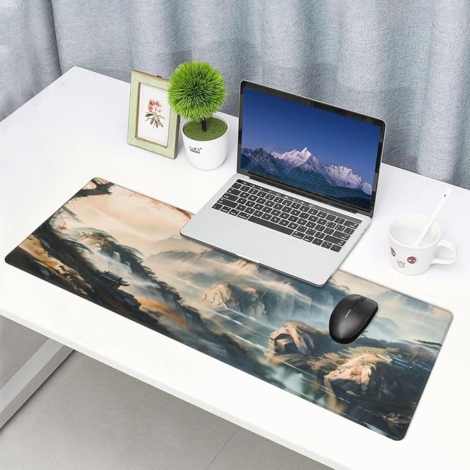 Large Mouse Pads Anime Landscape Mountain Wilderness Wonderland Non-Slip Rubber Base Gaming Mousepad, Keyboard and Mouse Pad with Stitched Edges,PC Desk Mat for Game,Work,Office(31.5"*11.8")