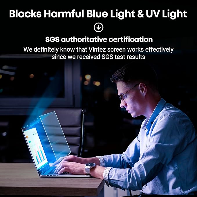 VINTEZ 15.6 inch Blue Light Blocking Screen Protector Panel for 16:9 Widescreen Computer Monitor and Laptop - PC Anti-UV Eye Protection Filter Film - Anti-Scratch Diagonal Frame Shield [2 Pack]