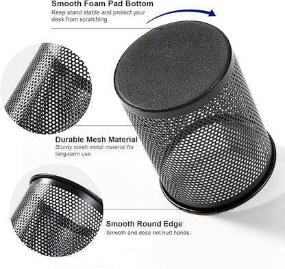 Comix Pen Holder Desk Organizer, Wire Mesh Pencil Cup with Foam Pad and Non-Slip Bottom Office Supplies Desk Accessories for Home Office School, 2 Packs