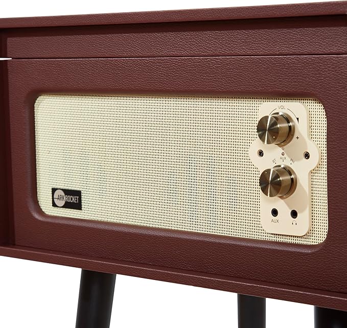Arkrocket 3-Speed Bluetooth Record Player Retro Turntable with Built-in Speakers and Removable Legs [ Limited Edition ] (Brown)