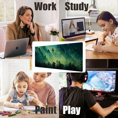 Galdas Mouse Pad,Office Desk Mat Large Gaming Keyboard Pad Durable Stitched Edges Washable Smooth Surface Control & Accuracy Extended Computer Mouse Mat (31.5X11.8In)-Green Forest…