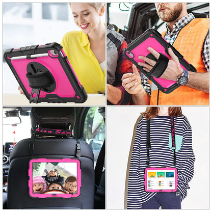 SEYMAC stock Case for iPad (A16) 11th/10th Generation 11''/10.9'' 2025/2022, Full-Body Drop Protection Case with Screen Protector &360° Rotate Hand Strap/Stand, Pink+Black