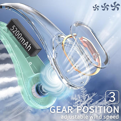 FrSara Neck Fan,Personal Fans for Your Neck, Adjustable, 360° Cooling, Super Quiet, No Blade Fan Design, No Hair Twisting, Even Air Volume On Both Sides, Non-Slip, Short Charging, Long Use Time