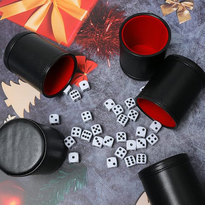 Leatherette Dice Cup Set Red Felt Lined Shaker with 6 Dot Dices for Yahtzee Farkle Bar Party Dice Games-5 Pack
