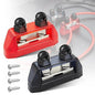 RED WOLF 2PCS 5/16" M8 Dual Stud Bus Bar 12-48V Power Distribution Block Holder 150A DC MAX, Battery Terminal Junction Dual Power Stud Busbar for Car Marine Boat Red & Black w/Screws