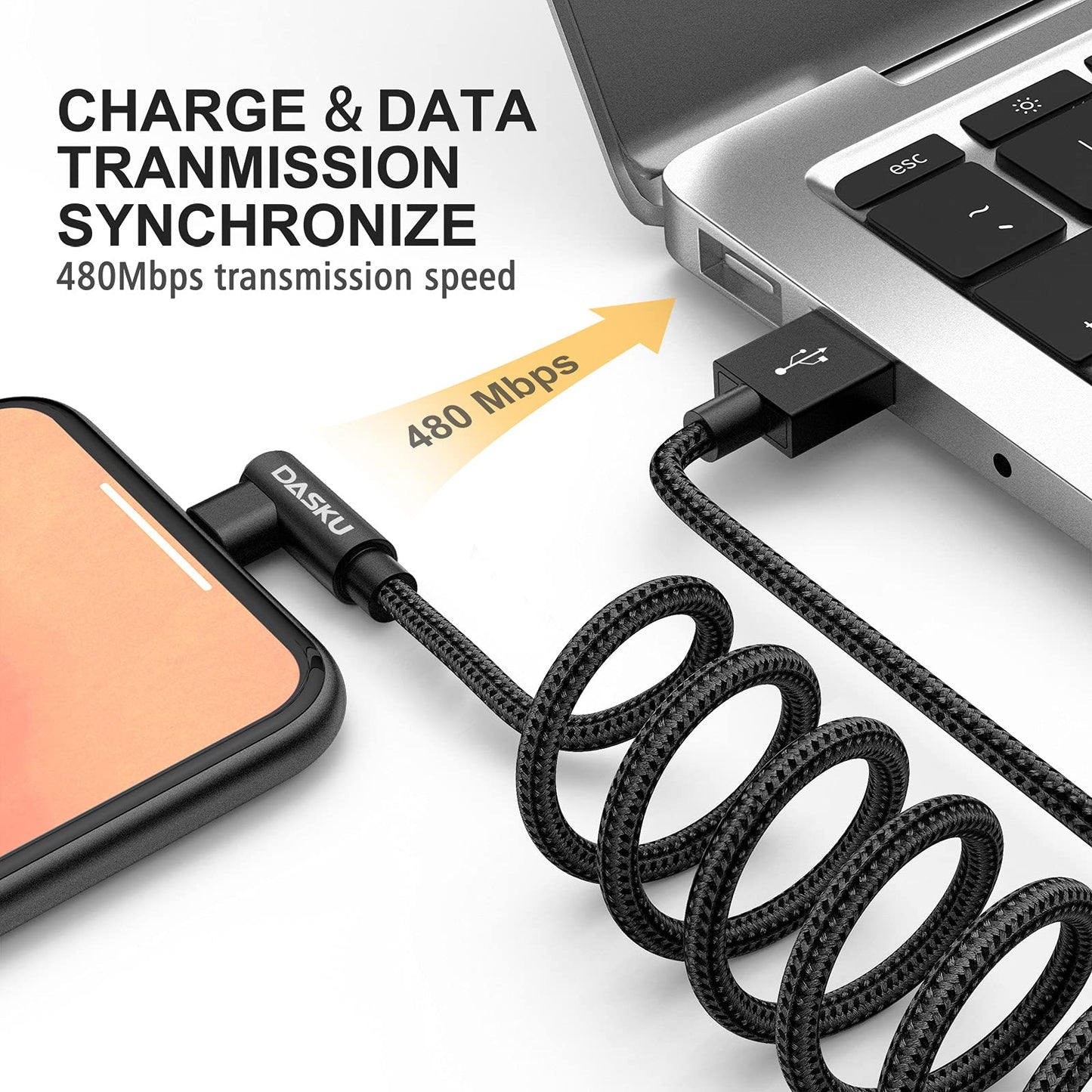 90 Degree iPhone Charging Cable [MFi Certified] Lightning Cable 10FT 2 Pack