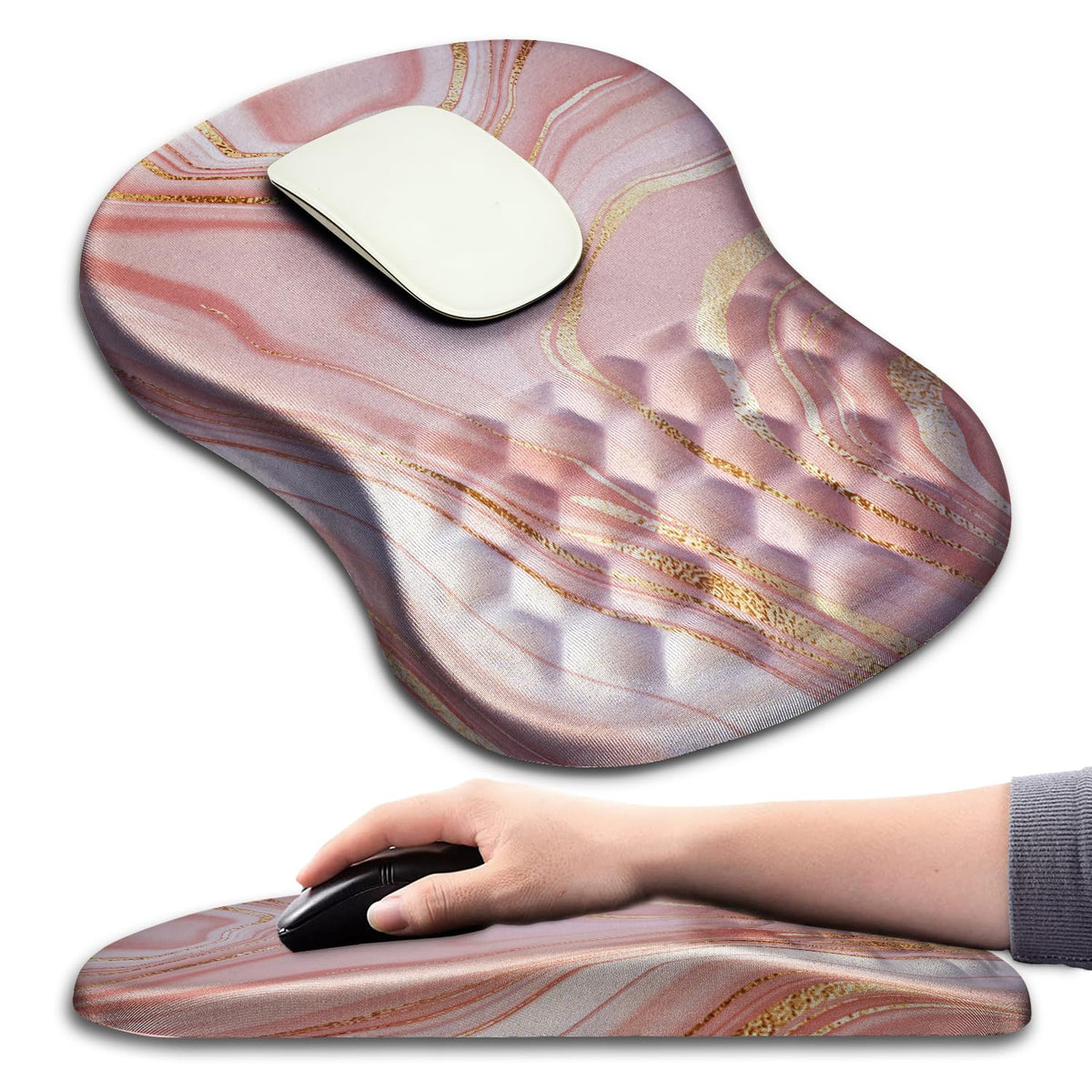 Hokafenle Ergonomic Mouse Pad Wrist Support with Massage Design, Wrist Rest Pain Relief Mousepad with Memory Foam&Non-Slip PU Base, Mouse Pads for Wireless Mouse & Desk (12x8 inch,Olive Green)