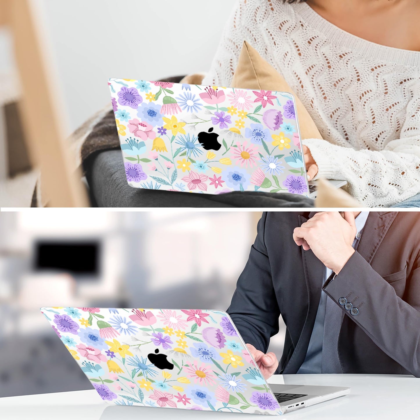 TWOLSKOO for MacBook Air 13 inch Case M5 2026 M4 2025 M3 M2 2024-2022 A3449 A3240 A3113 A2681, Plastic Hard Shell & Keyboard Cover & Type C for MacBook Air 13.6 inch Case, Spring Blooms