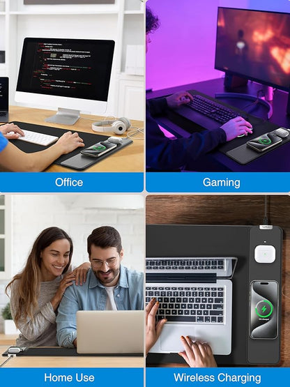 TopMade Mouse Pad with 15W Wireless Charging, Waterproof Gaming Mousepad with Ultra-Smooth Surface, Non-Slip Base, 31.5"x15.75" XXL Large Desk Pad (Includes 20W PD Power Adapter & 6.56ft Woven Cable)