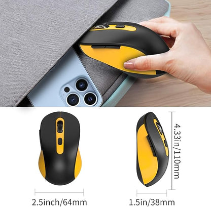 Wireless Mouse for Laptop, PC, Chromebook, Mac, MacBook, Silent Wireless Mouse with USB Nano Receiver, Side Button, 2400 DPI, Anti Slip Roller, 6 Button Ergonomics Cordless Computer Mice -Black Yellow