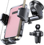 [2025 New] Dashboard Phone Holders for Your Car (+Air Vent Clip) [Military Grade Stable] , Car Cell Phone Holder, Rotatable Suction Cup Car Phone Mount for All Phone (Pink)