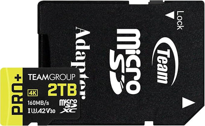 TEAMGROUP A2 Pro Plus Card 2TB Micro SDXC UHS-I U3 A2 V30, R/W up to 160/110 MB/s for Nintendo-Switch, Steam Deck, Gaming Devices, Tablets, Smartphones, 4K Shooting, with Adapter TPPMSDX2TIA2V3003
