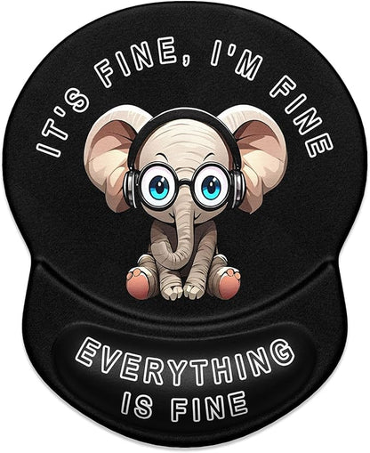 ITNRSIIET Ergonomic Mouse Pad with Gel Wrist Support Small Wrist Rest Smooth Surface Non-Slip PU Base Comfortable Office Supplies Pain Relief, 8.7 x 7.2 inches, Pretty Fine Elephant