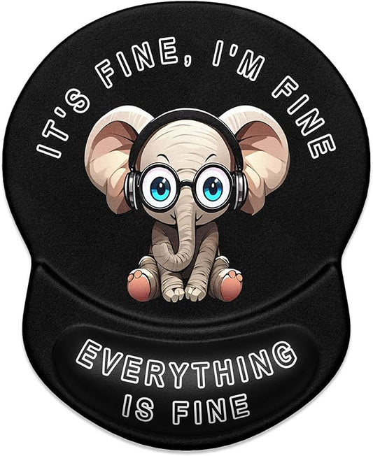ITNRSIIET Ergonomic Mouse Pad with Gel Wrist Support Small Wrist Rest Smooth Surface Non-Slip PU Base Comfortable Office Supplies Pain Relief, 8.7 x 7.2 inches, Pretty Fine Elephant
