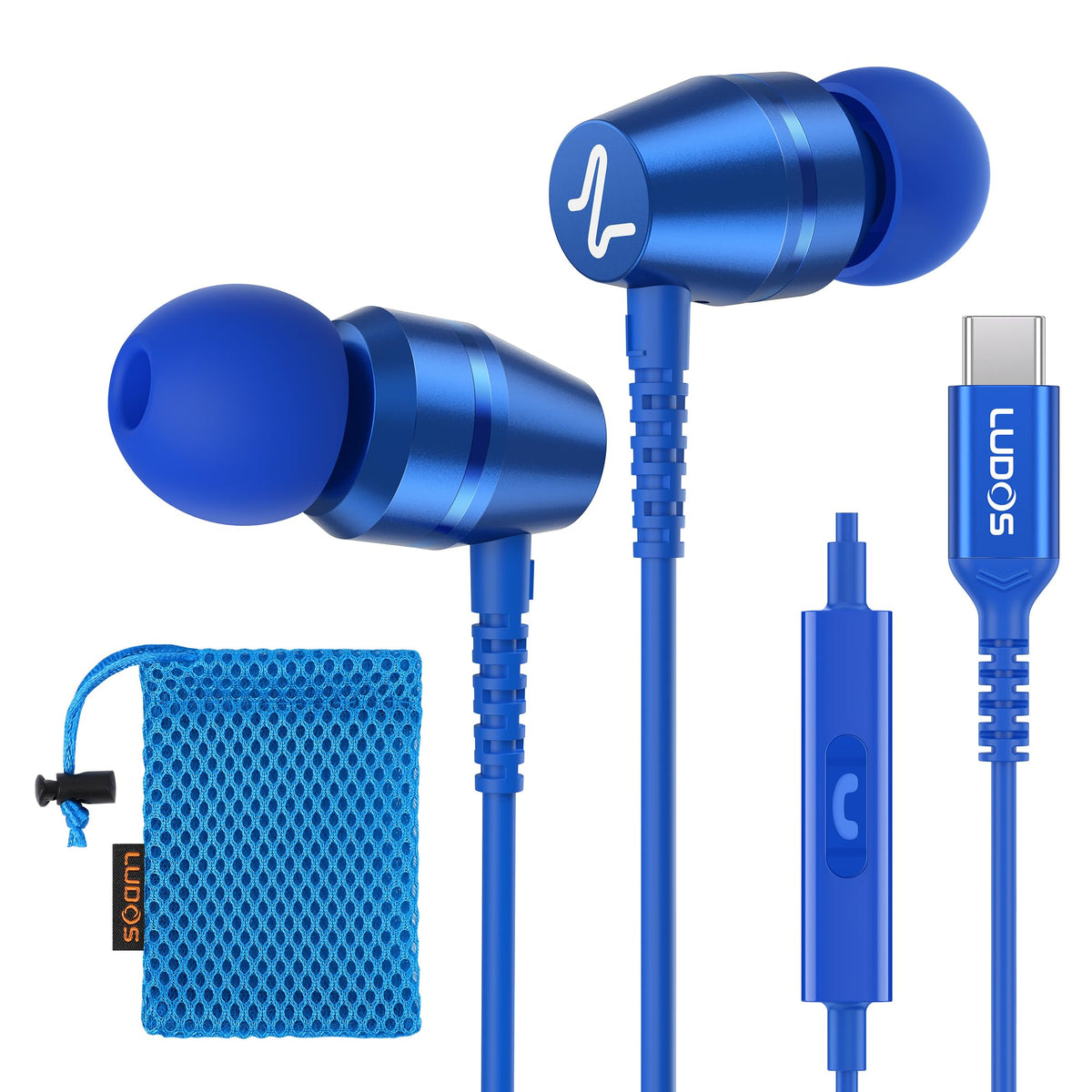 LUDOS OMNITONE Wired Earbuds in-Ear Headphones, 5 Year Warranty, Earphones with Microphone, 3.5 mm Jack Corded Ear Buds, Videoconference for iPhone, Samsung, Laptop, Kids, School Students - Red