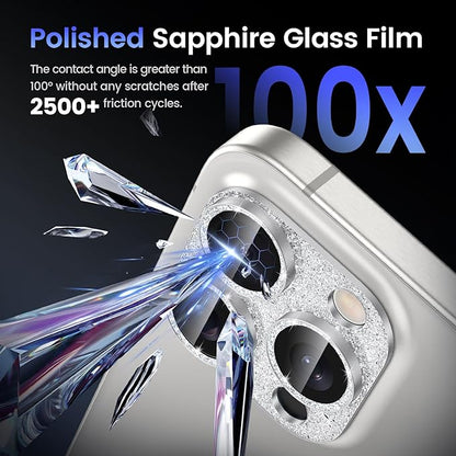 Tensea for iPhone 16 Pro/iPhone 16 Pro Max/iPhone 15 Pro/iPhone 15 Pro Max Camera Lens Protector, Metal Aluminum Alloy Tempered Glass Cover Camera Screen Protector Accessories, Case Friendly