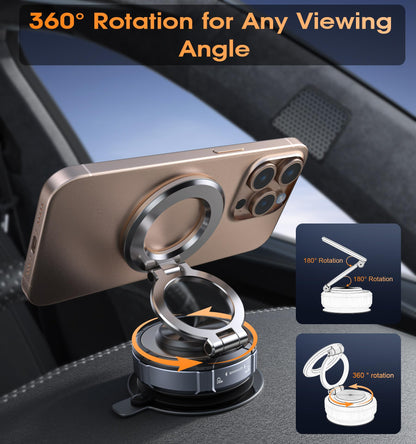 Suction Cup Car Phone Mount, 98 LBS Hold, 360° Zinc Alloy Stand for MagSafe