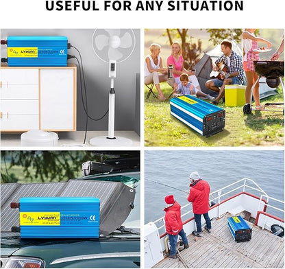 Yinleader 3500 Watt Pure Sine Wave Power Inverter 12V DC to 110V/120V AC Converter for Family RV Camping Boat Emergency/4 AC Outlets and LCD Display, Remote Controller