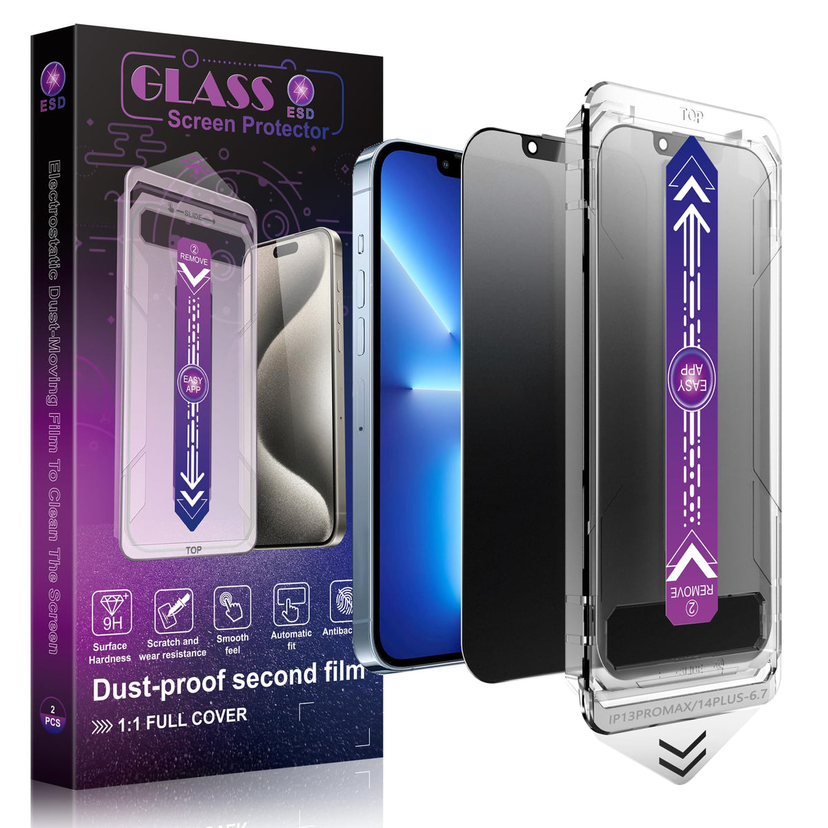 SHANG PIN JIA 2 Pack Screen Protector Tempered Glass for iPhone 15 Pro Max 6.7-Inch Auto Dust Removal, No Bubbles, High Definition Clear, Easy Installation