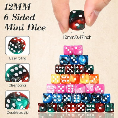 144 Pieces 12mm 6 Sided Mini Dice Set for School Classroom Table Games D6 Game Standard Dice with Portable Plastic Box for Teaching Math Learning